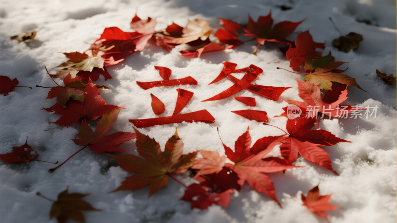 立冬节气枫叶雪地唯美创意背景图