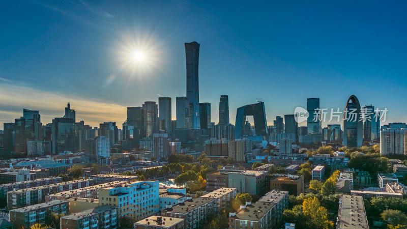 阳光下的北京城市建筑群鸟瞰全景