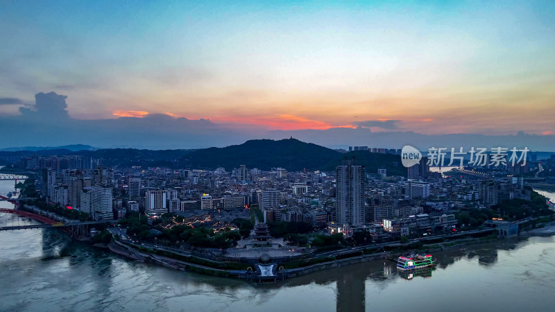 四川宜宾城市晚霞夕阳航拍图