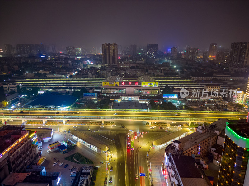 广西南宁城市夜景灯光航拍摄影图