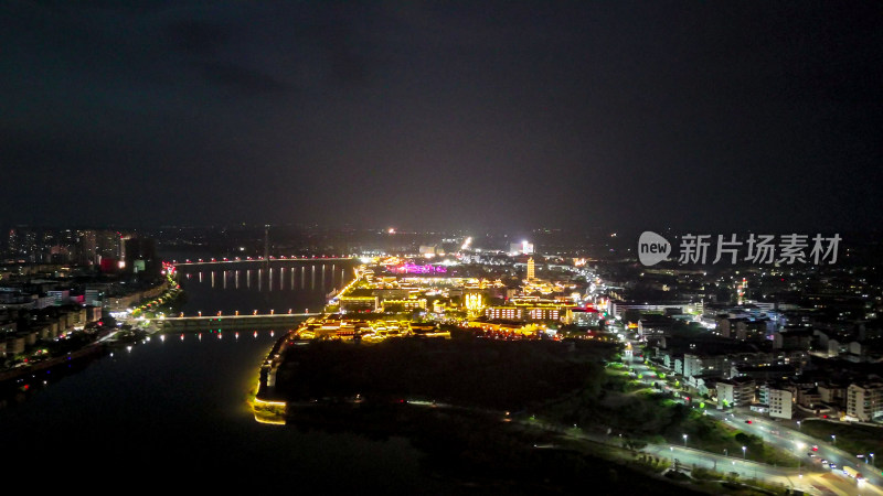 江西抚州抚河桥梁夜景航拍图