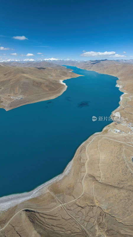 西藏山南羊卓雍措圣湖神湖蓝色高空航拍