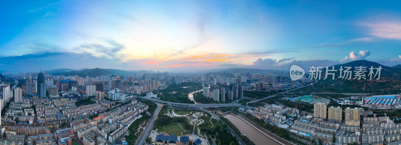 西宁城市风光航拍全景图