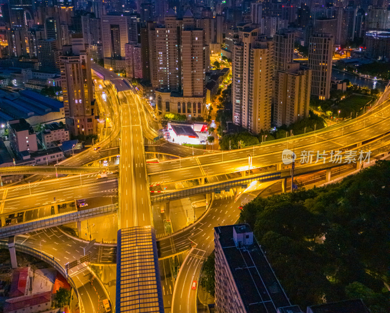 日出航拍上海外滩立交桥高架桥夜景