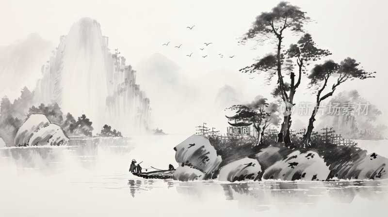 中国风意境水墨山水画