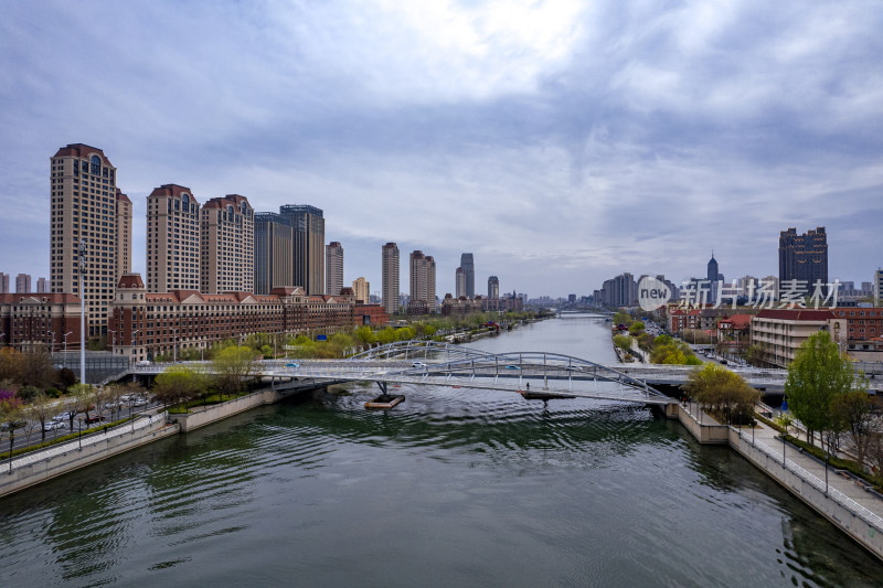 天津海河风景金阜桥城市建筑风光航拍