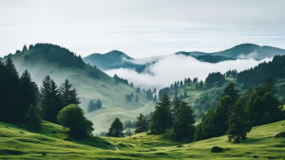 大自然绿色草原和高山风景