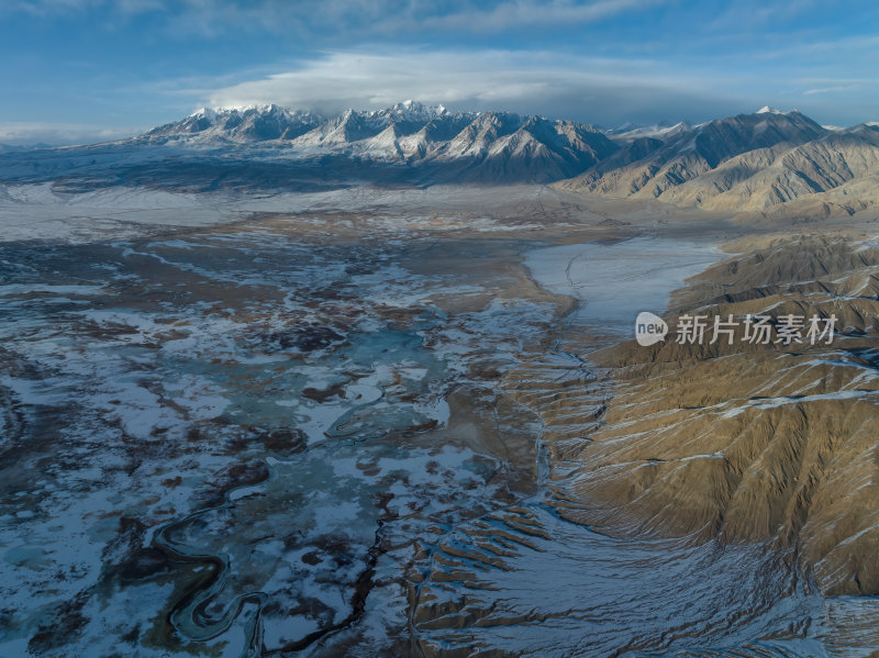 新疆喀什塔县帕米尔高原塔合曼湿地河道航拍