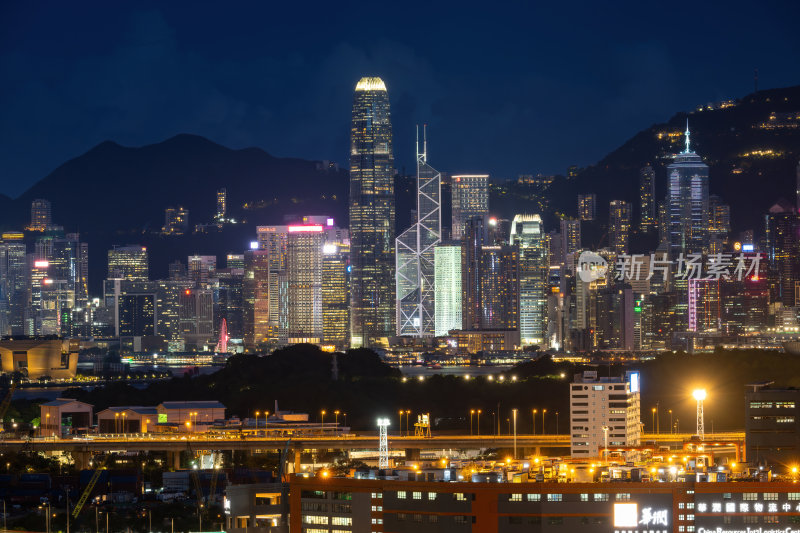 香港维多利亚港CBD中环夜景繁华都市