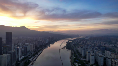 福建福州城市清晨日出彩霞航拍