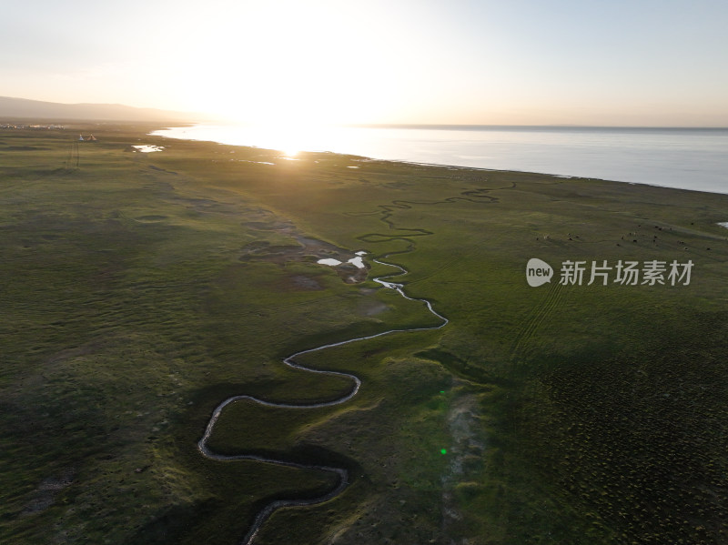 青海湖湖泊日落