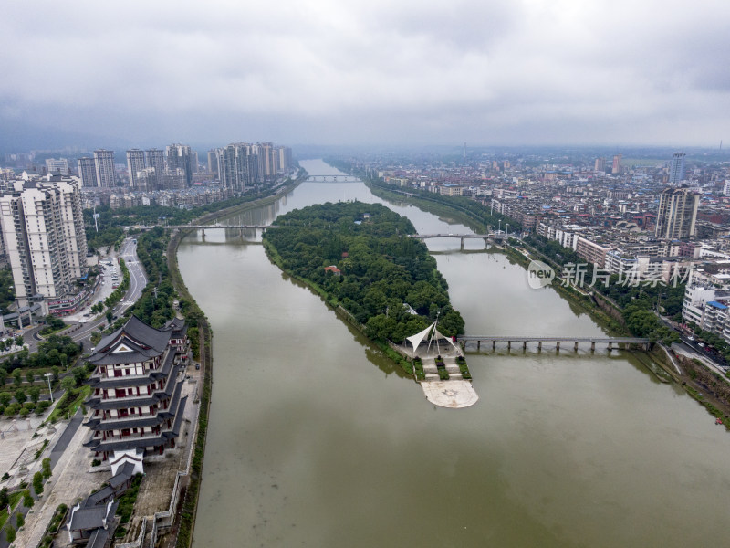 湖南湘乡市东山岛茅浒水乡4A景区航拍