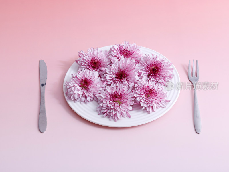 餐碟上摆满了鲜花小雏菊