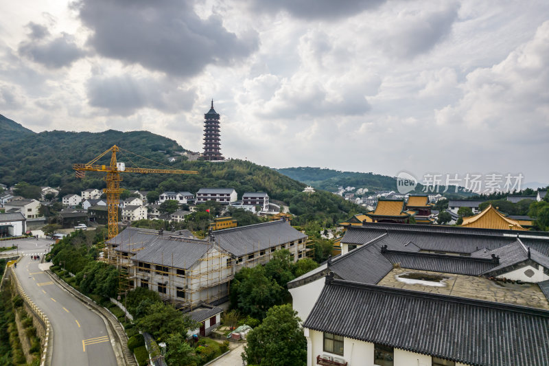 航拍浙江普陀山普门万佛宝塔