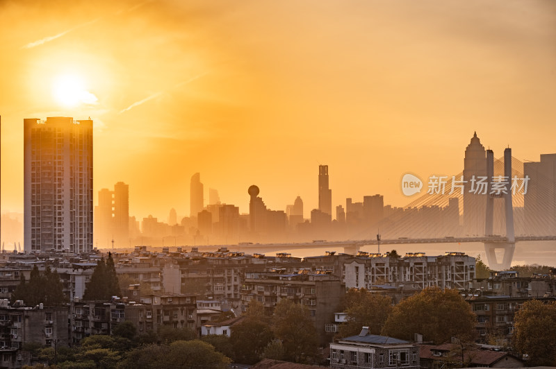 湖北武汉 夕阳 落日 长江二桥