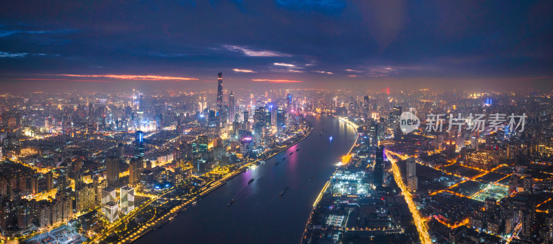 航拍上海北外滩城市夜景