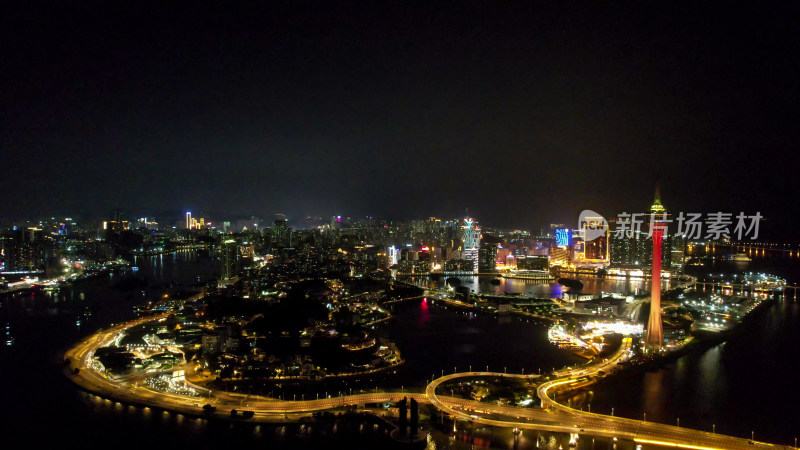 澳门城市夜景灯光航拍图