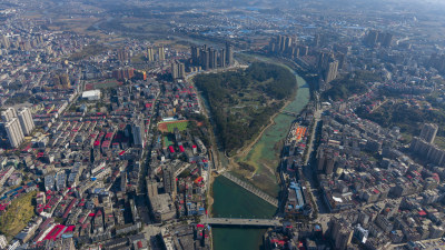 航拍邵阳市洞口县县城风光