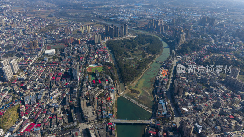 航拍邵阳市洞口县县城风光