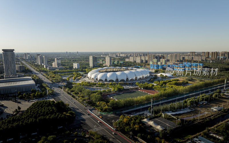 河北省沧州市沧州体育场航拍