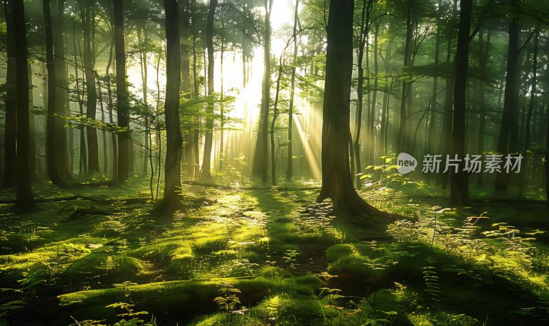 森林晨曦阳光树木自然风光树林背景