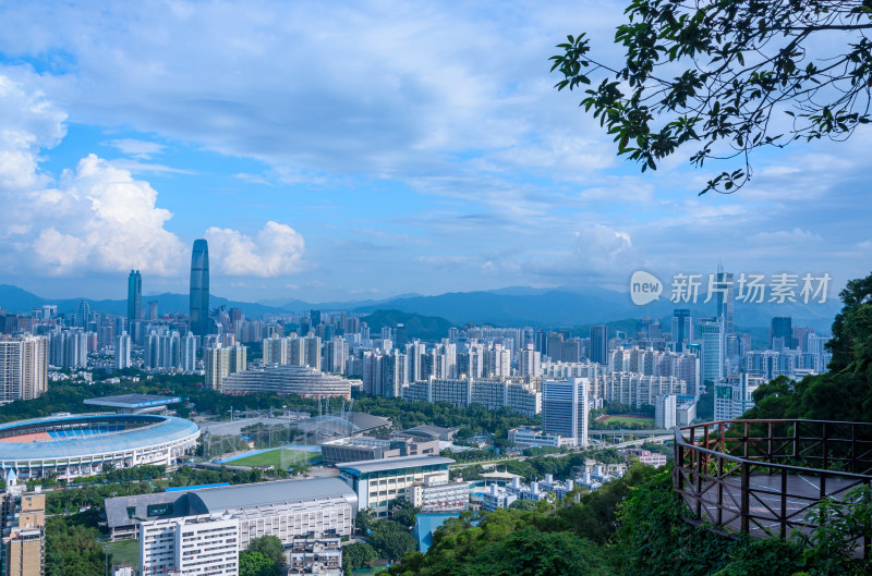 深圳笔架山顶看罗湖CBD城市高楼建筑全景