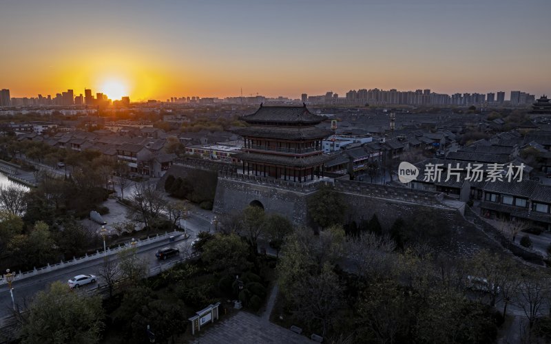 山东省聊城市东昌府区聊城古城航拍