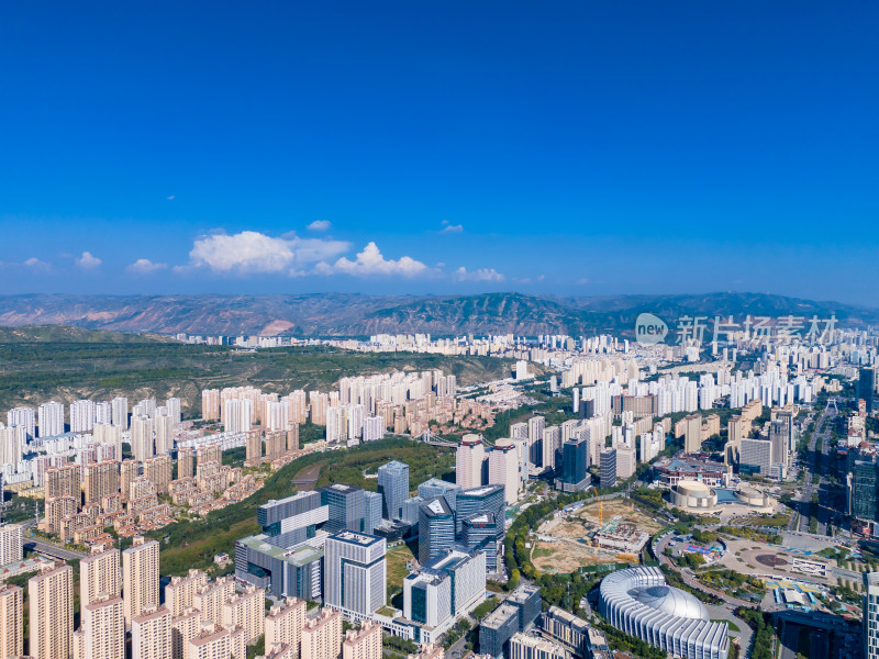 西宁城市建设高楼大厦航拍图