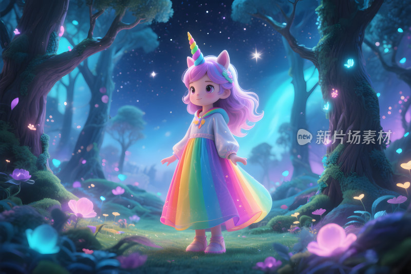 魔森林中的彩虹裙少女