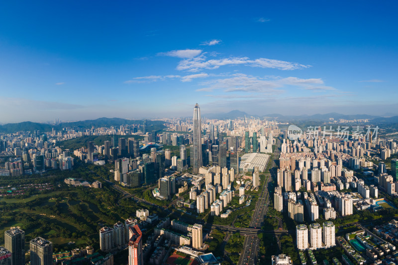 航拍广东深圳福田中心全景风光 深圳地标