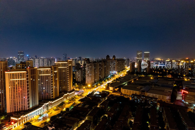 天津城市夜景交通航拍图