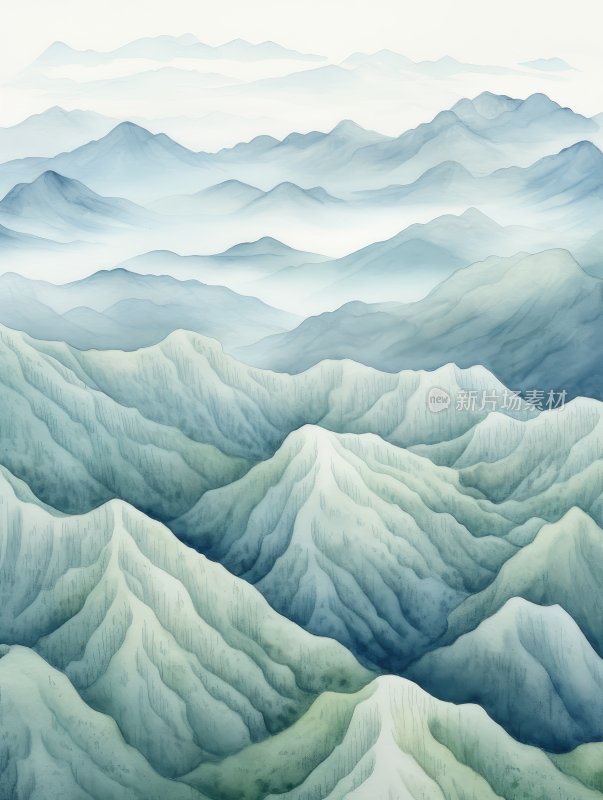 中国风水彩简约山水画