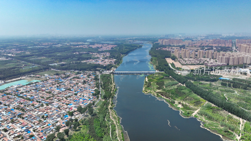 潮白河航拍景观，北京与河北廊坊交界处