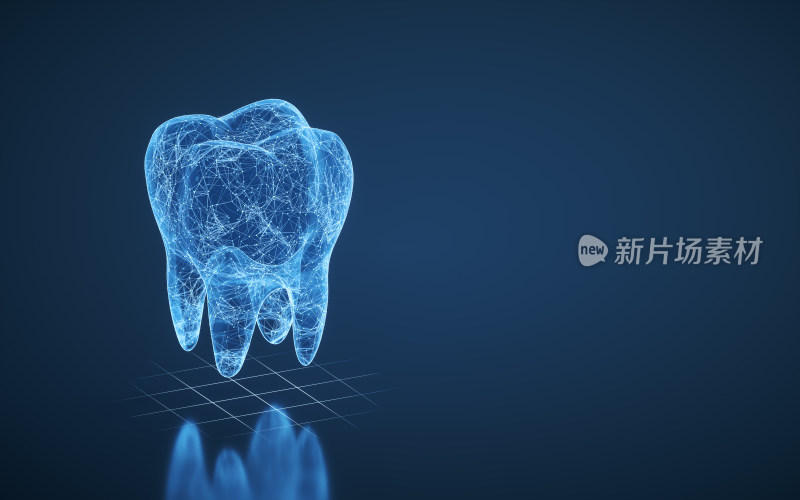 蓝色线条结构牙齿 3D渲染