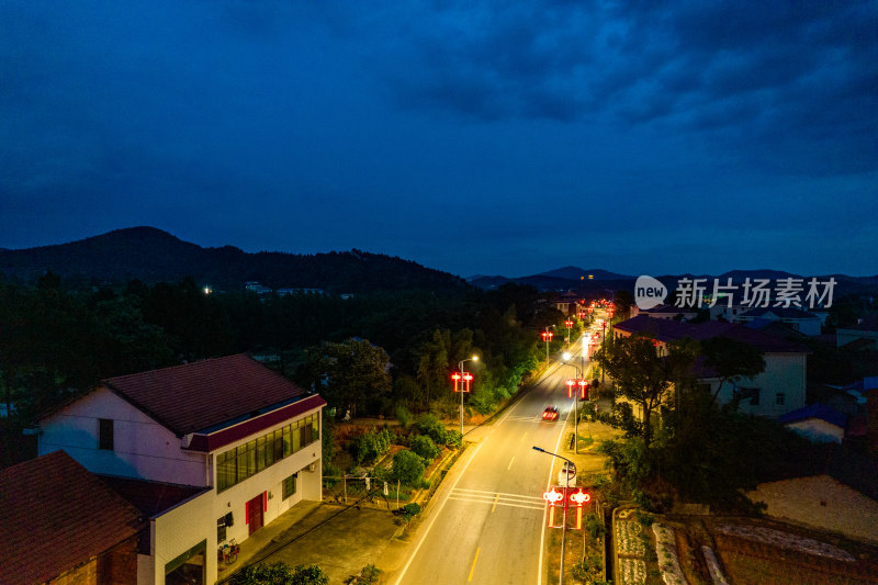 航拍乡村公路夜景