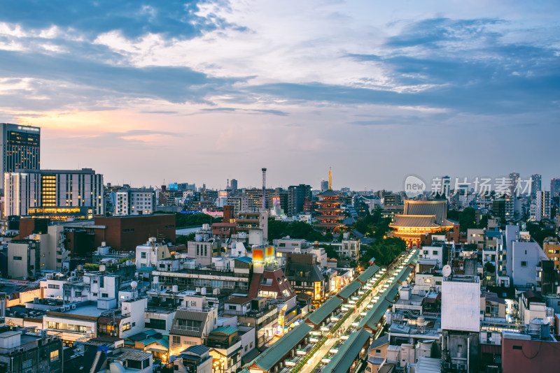 日本东京浅草寺五重塔雷门夜景风光