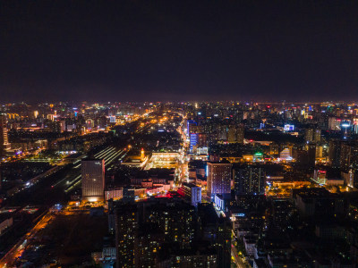 长沙CBD夜景灯光航拍图