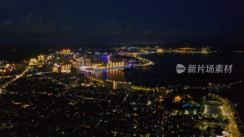 广东汕尾城市夜景航拍