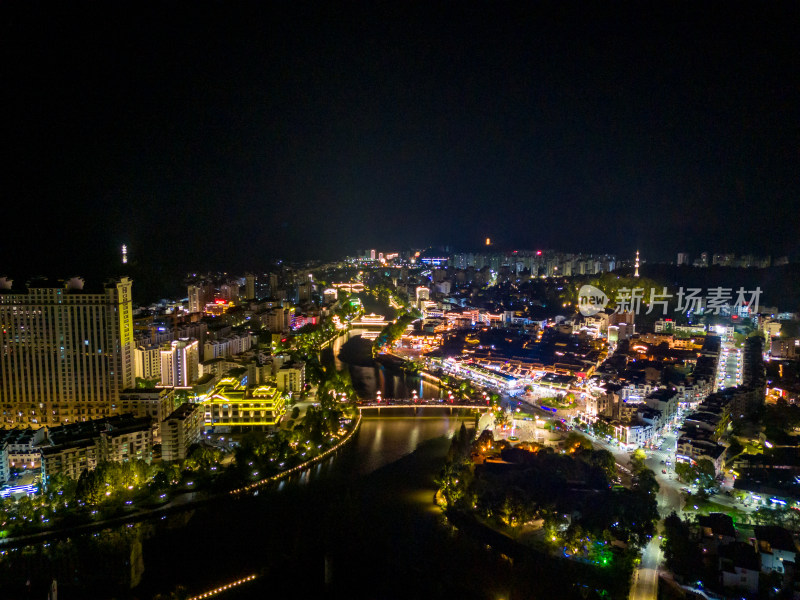 福建泰宁古城全景夜景灯光航拍图