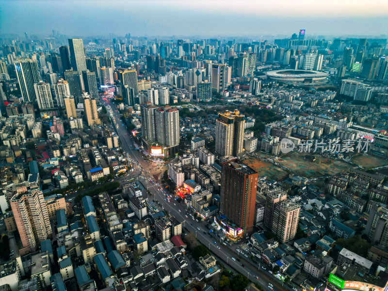 长沙黄兴路步行街夜幕降临夜景航拍