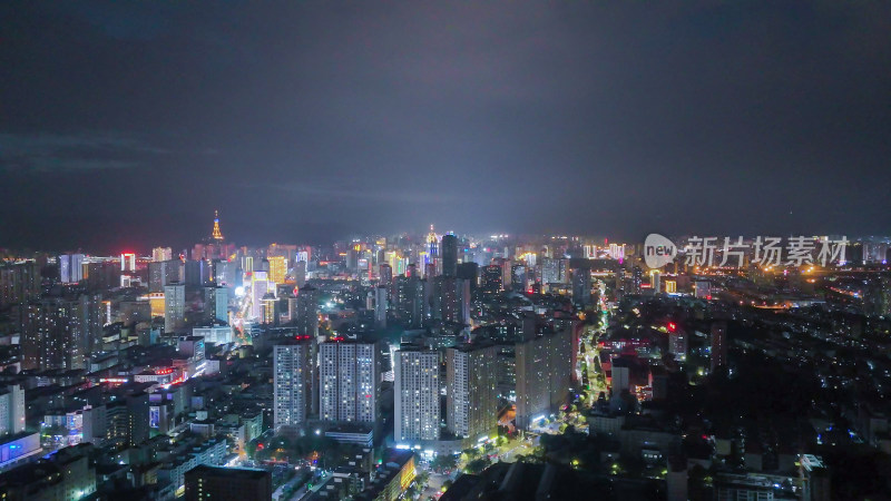 青海西宁夜景西宁建设航拍