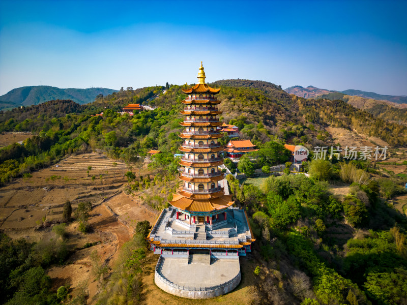 云南红河州弥勒市锦屏山4a景区航拍摄影图