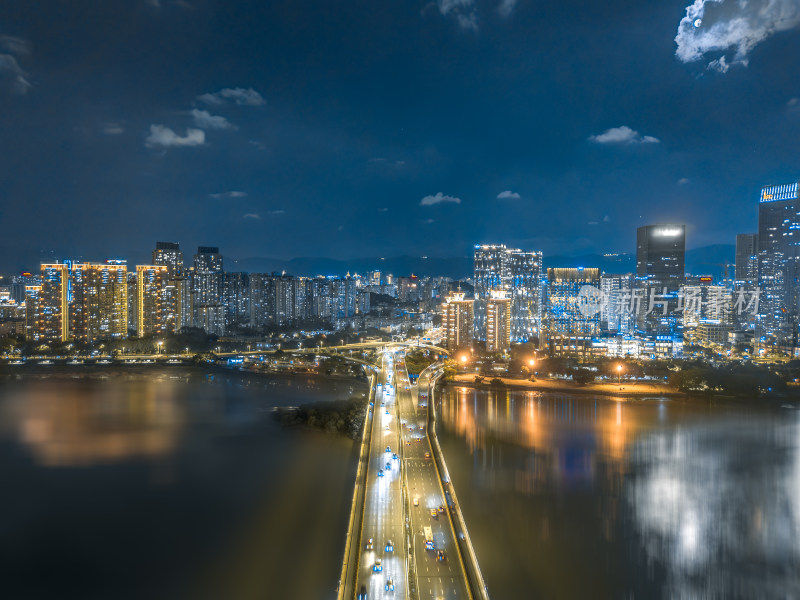 航拍福州闽江两岸夜景