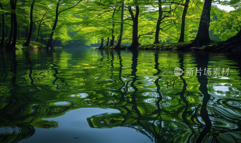 水面湖泊绿色自然宁静森林湖面背景