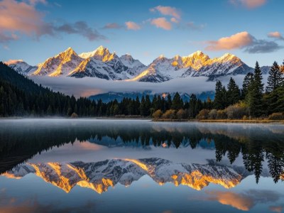 雪山湖泊的静谧倒影