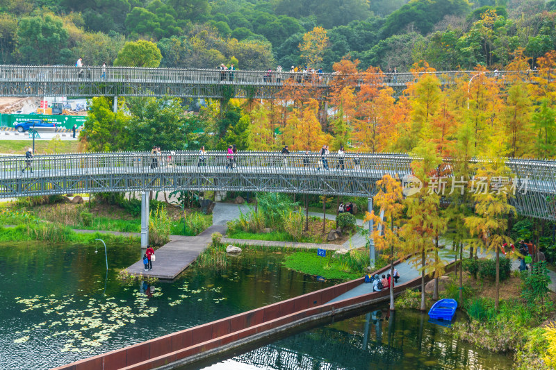 福州福道行人漫步山林间环形步道