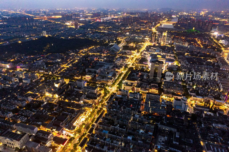 绍兴城市夜景航拍图