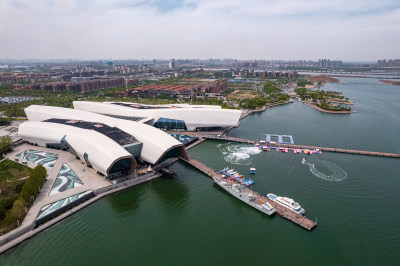 天津生态城国家海洋博物馆城市建筑风光航拍