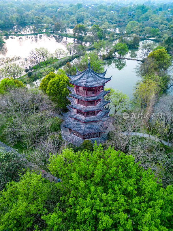 杭州西溪湿地洪园步云塔航拍