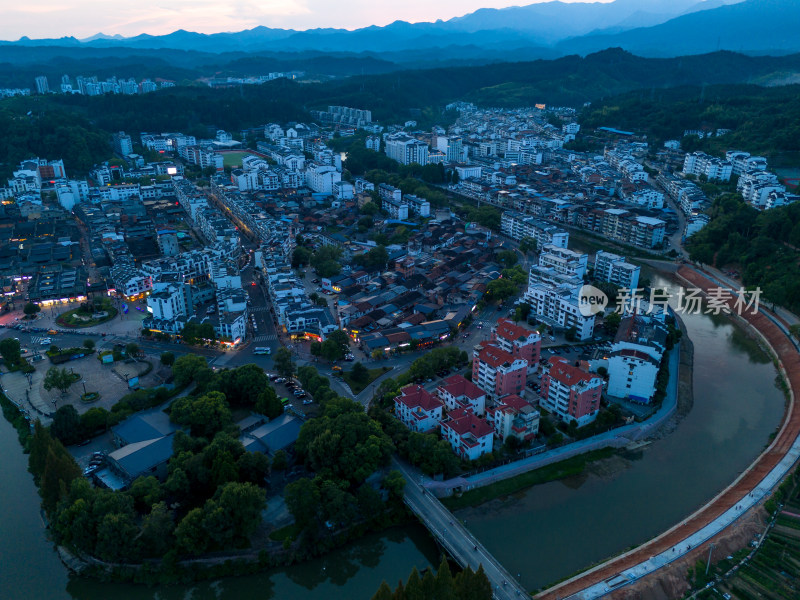 福建泰宁晚霞城市风光航拍图